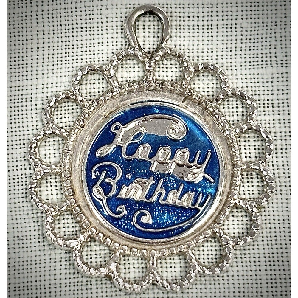 Vintage Spencer Sterling Silver Happy Birthday Charm Blue Enamel Pendant Signed